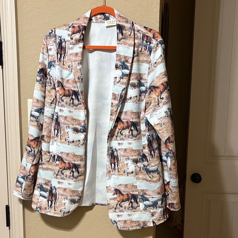 Vibrant Equestrian Print Women's Blazer